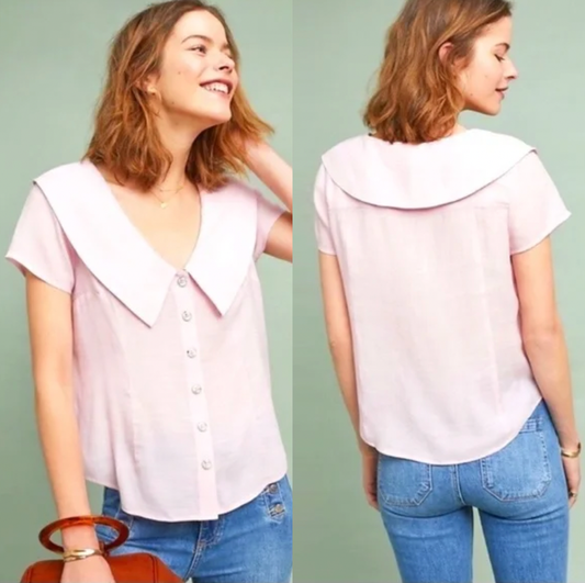 maeve pink austen short sleeve collared blouse - size 2