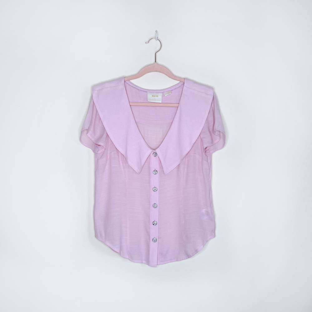 maeve pink austen short sleeve collared blouse - size 2