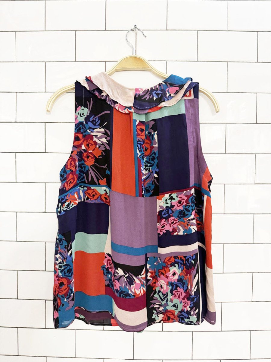 maeve anderson patchwork floral flutter sleeveless blouse | anthropologie - good market thrift store