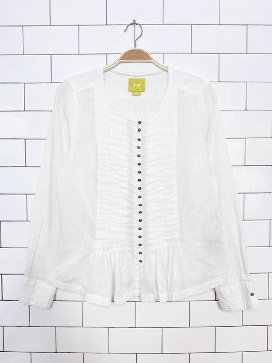 maeve gelise pleated prairie full button blouse | anthropologie - good market thrift store