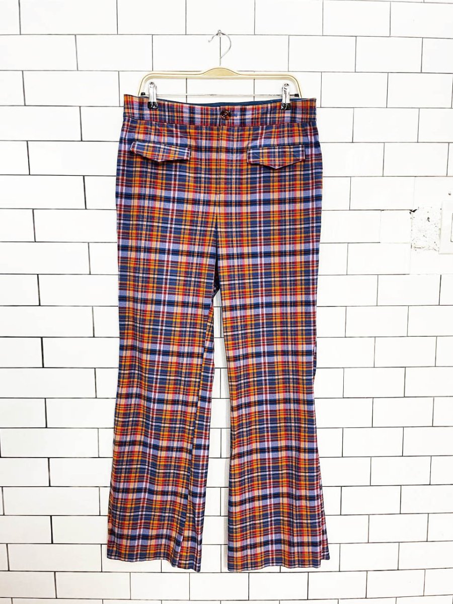 maeve retro 70s style plaid flare pants | anthropologie - good market thrift store