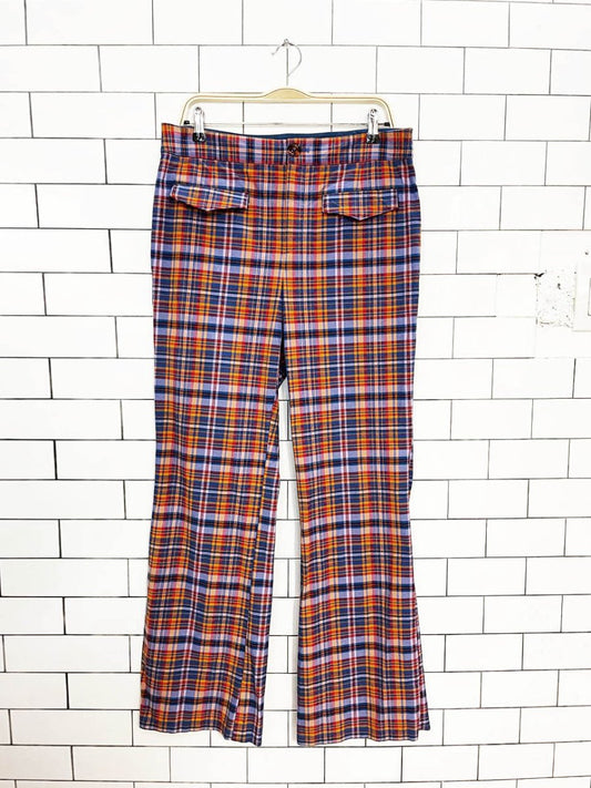 maeve retro 70s style plaid flare pants | anthropologie - good market thrift store