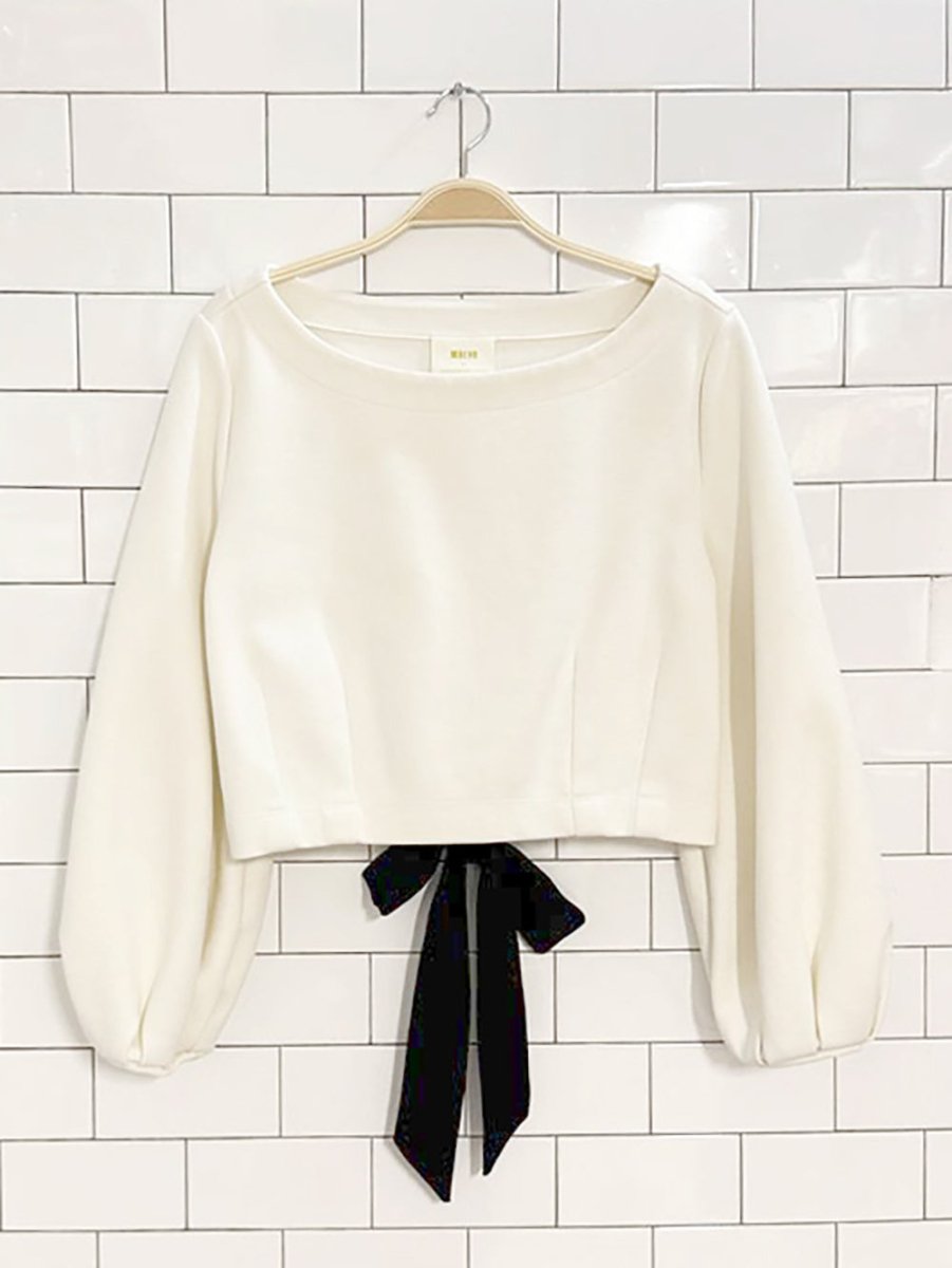 maeve tie - back ponte balloon sleeve pullover | anthropologie - good market thrift store