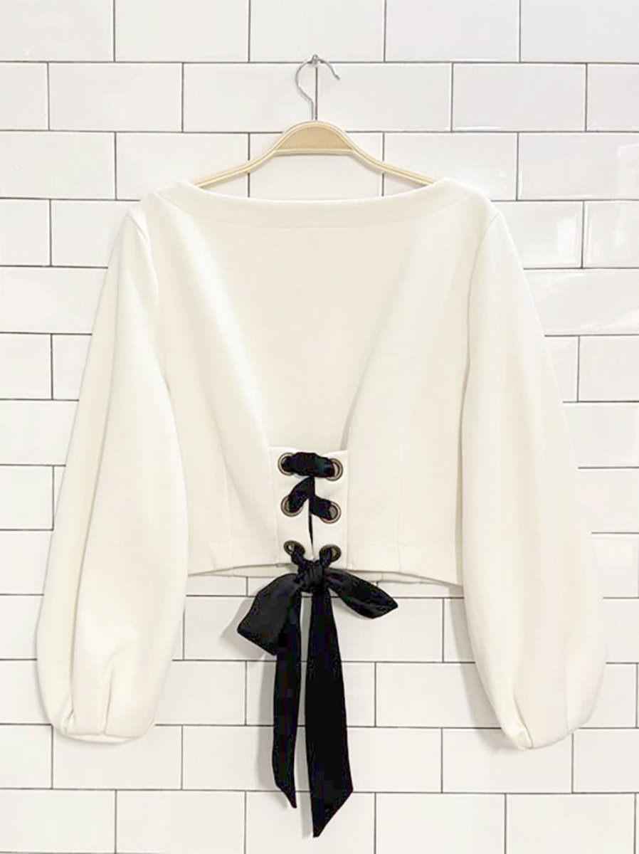 maeve tie - back ponte balloon sleeve pullover | anthropologie - good market thrift store