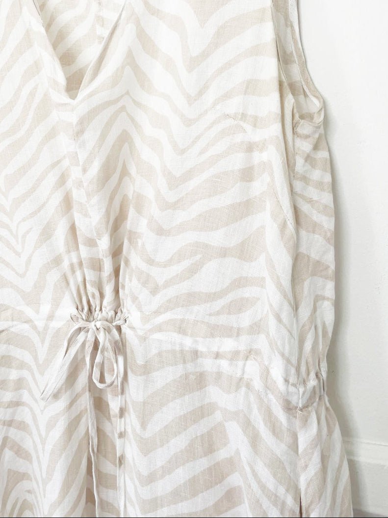 magaschoni 100% linen drawstring waist animal print maxi dress - good market thrift store