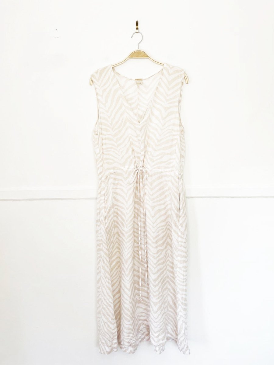 magaschoni 100% linen drawstring waist animal print maxi dress - good market thrift store
