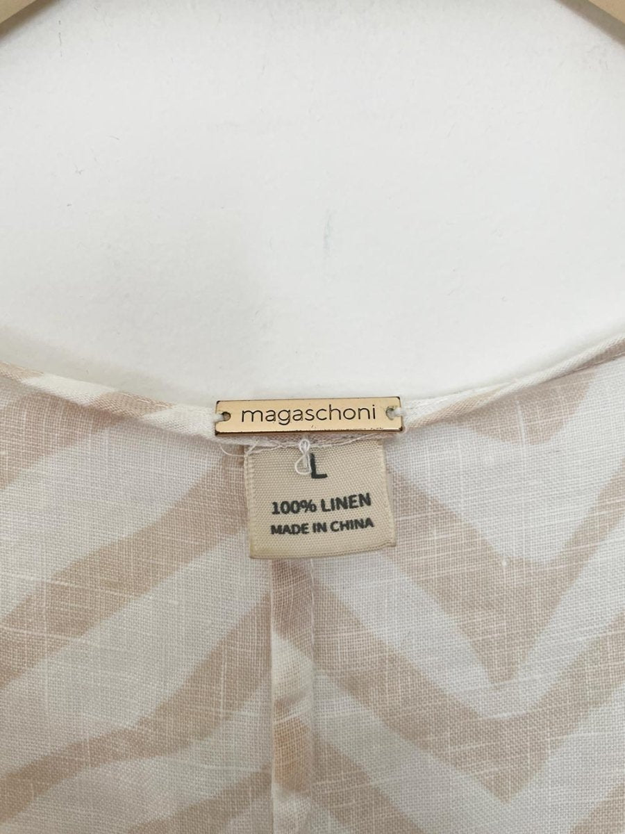 magaschoni 100% linen drawstring waist animal print maxi dress - good market thrift store