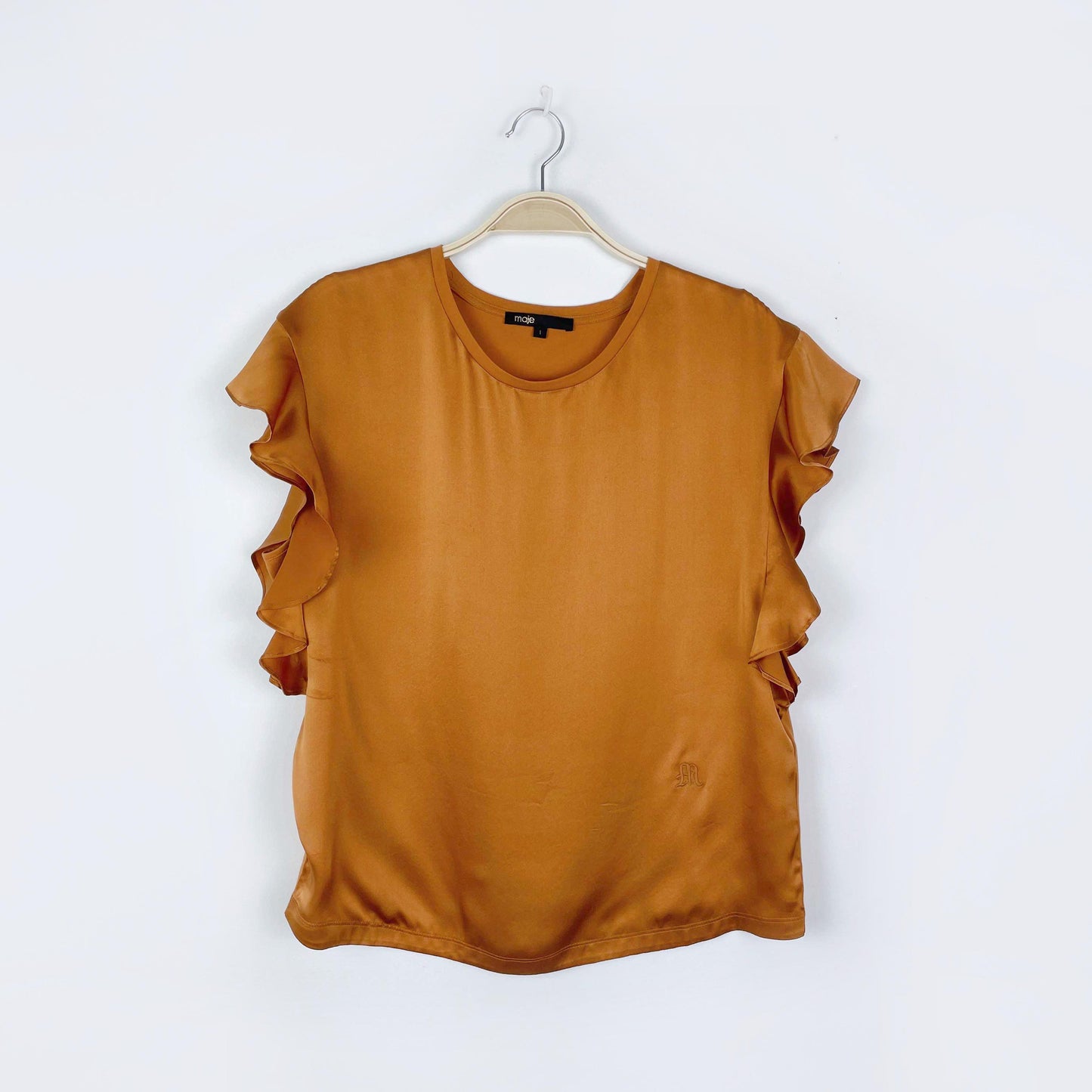 maje tola silk ruffle sleeve tee - size 1