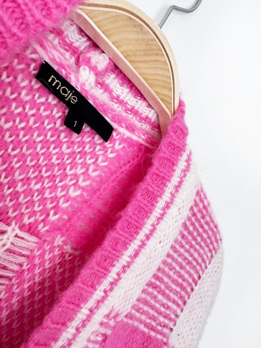 maje my square mohair-blend checkered knit cardigan - good market thrift store