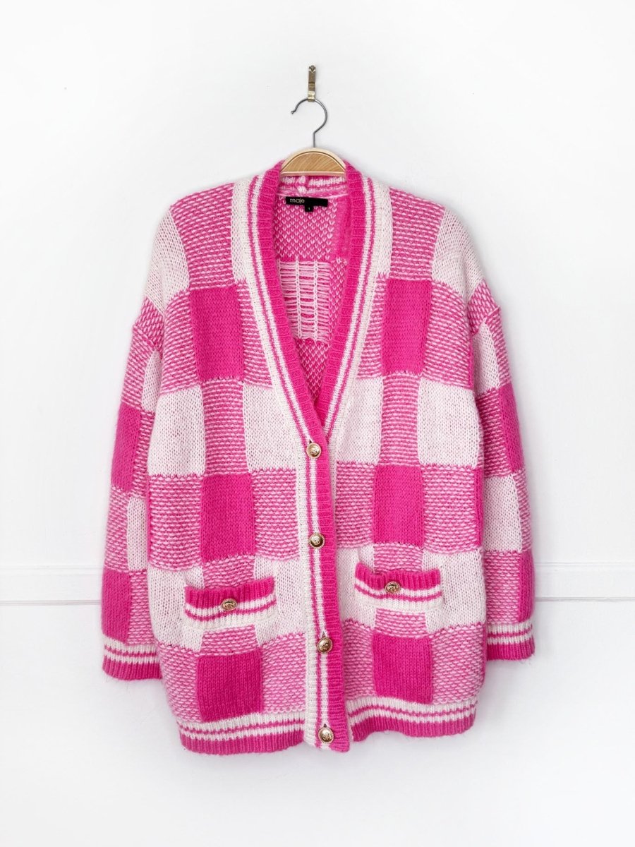 maje my square mohair-blend checkered knit cardigan - good market thrift store