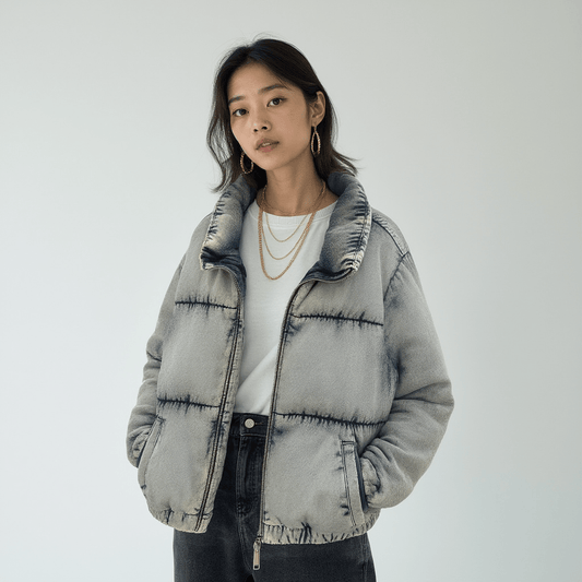 garage acid wash denim puffer coat - good market thrift store