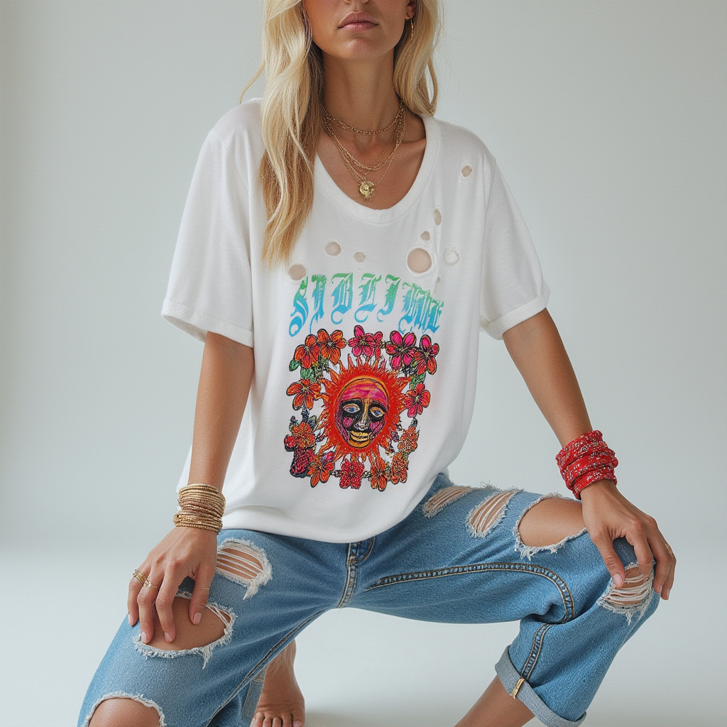 sublime oversized distressed sun t-shirt dress