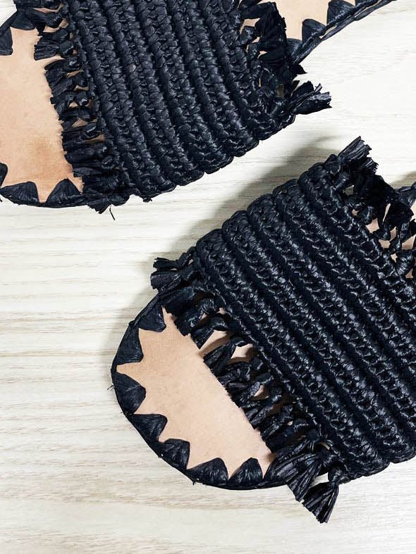 manebi woven raffia fringe slip on sandal | made in india - good market thrift store