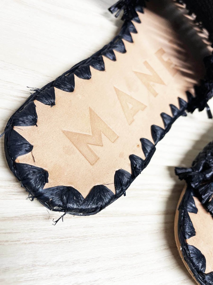 manebi woven raffia fringe slip on sandal | made in india - good market thrift store