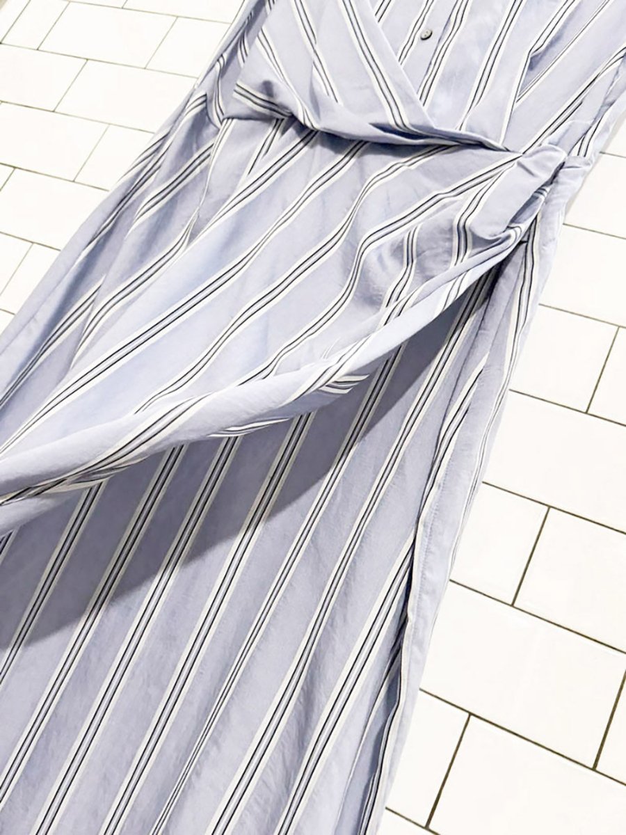 mango draped blue stripe shirt midi dress - good market thrift store