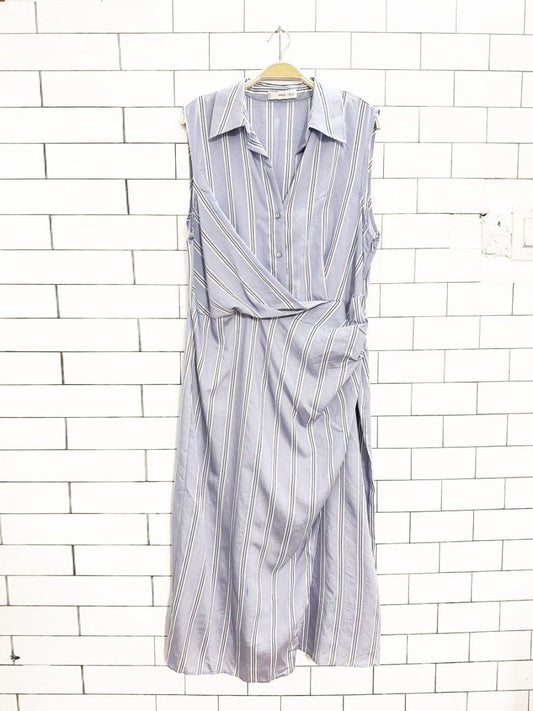 mango draped blue stripe shirt midi dress - good market thrift store