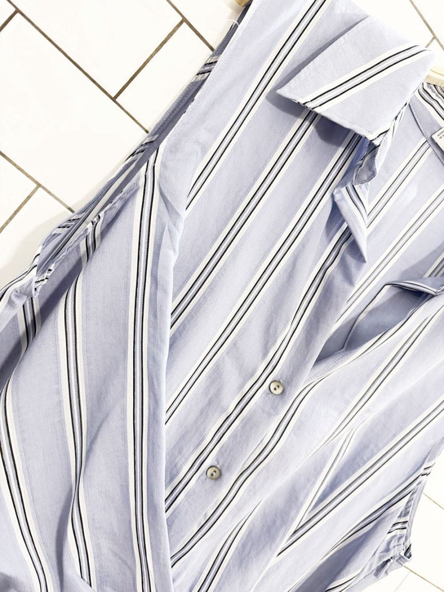 mango draped blue stripe shirt midi dress - good market thrift store