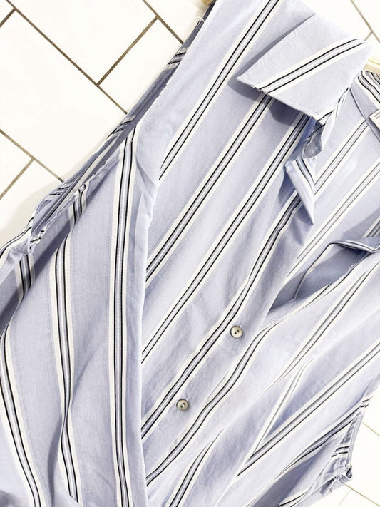 mango draped blue stripe shirt midi dress - good market thrift store
