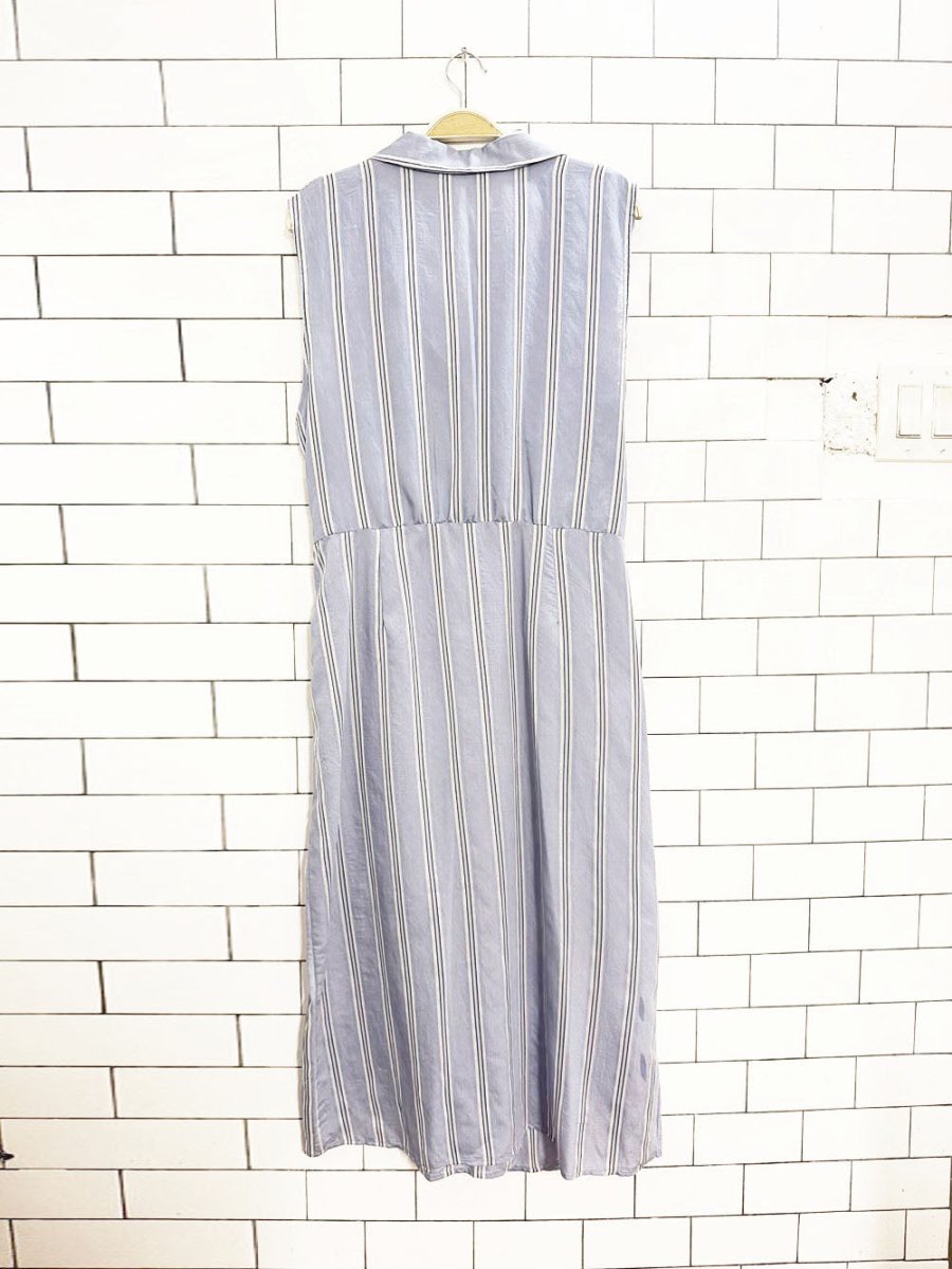 mango draped blue stripe shirt midi dress - good market thrift store