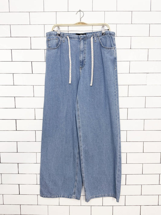 mango flower ribbon drawstring chambray wide leg jeans - good market thrift store