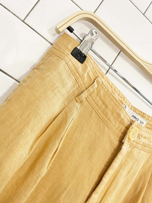 mango linen - blend pleated wide leg trouser - good market thrift store