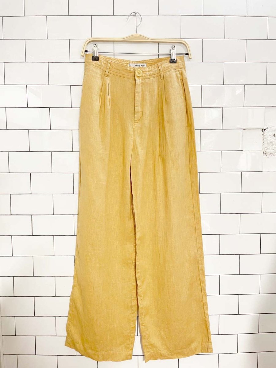 mango linen - blend pleated wide leg trouser - good market thrift store