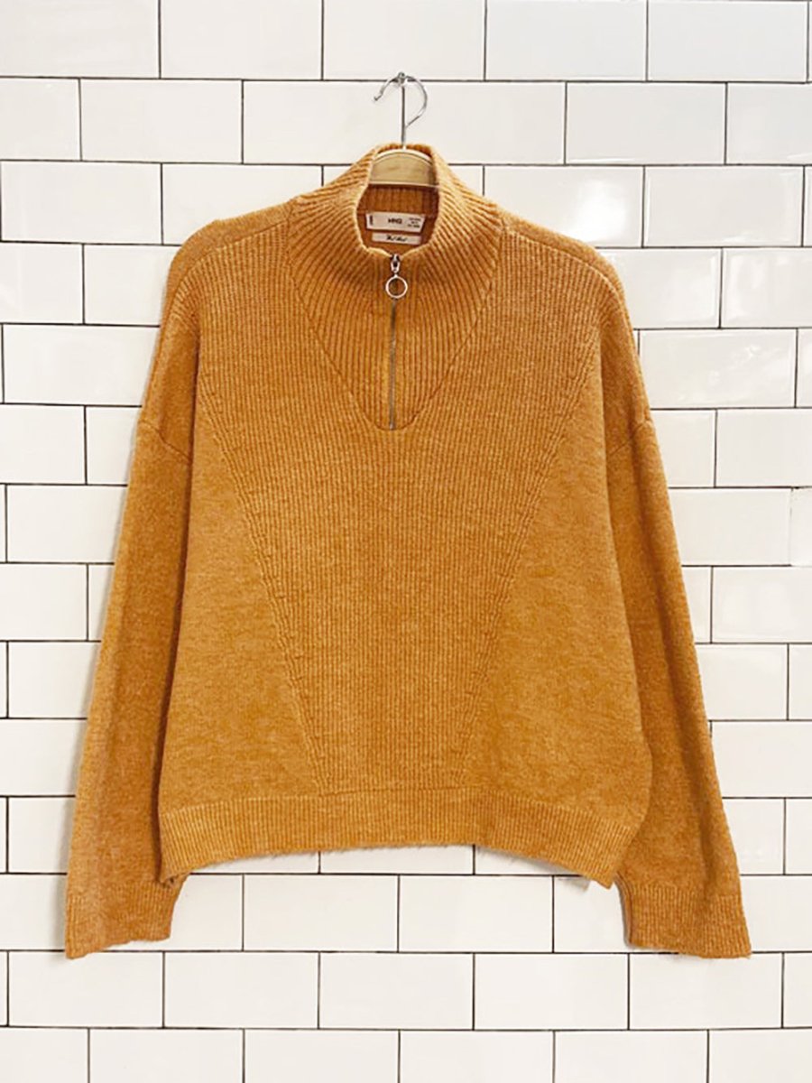 mango wool - blend 1/2 zip ribbed knit sweater - good market thrift store