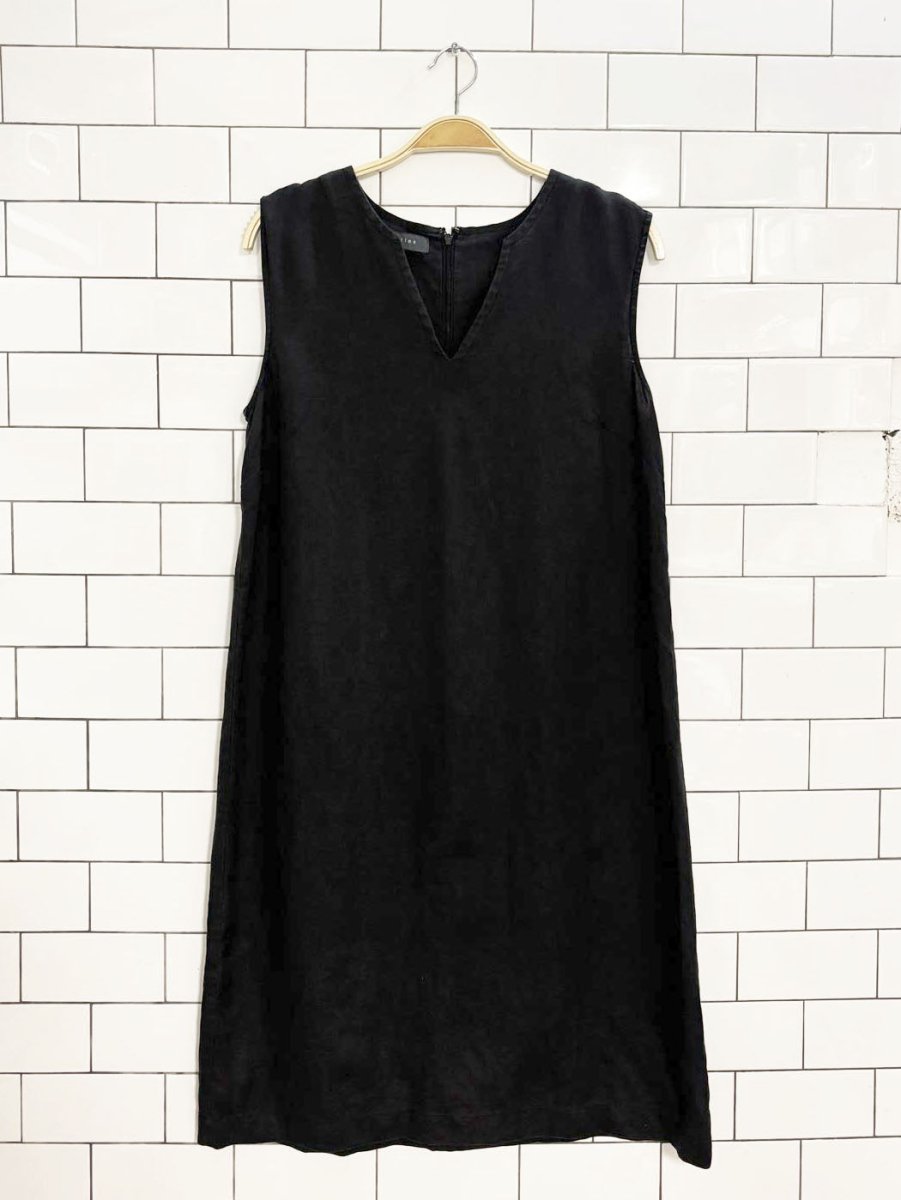 mantles linen v - neck sleeveless midi dress - good market thrift store