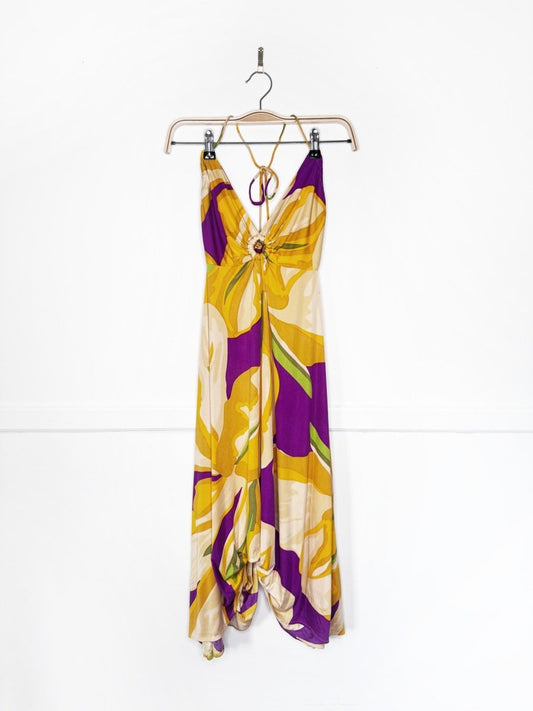 mara hoffman 100% silk keyhole halter resort dress | made in USA - good market thrift store