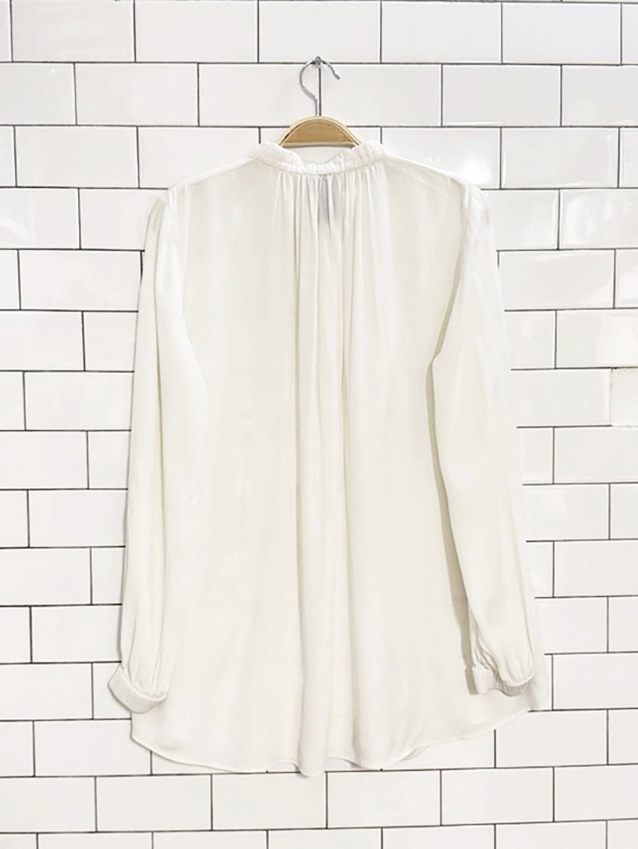marc cain silk - blend half zip flowy blouse - good market thrift store
