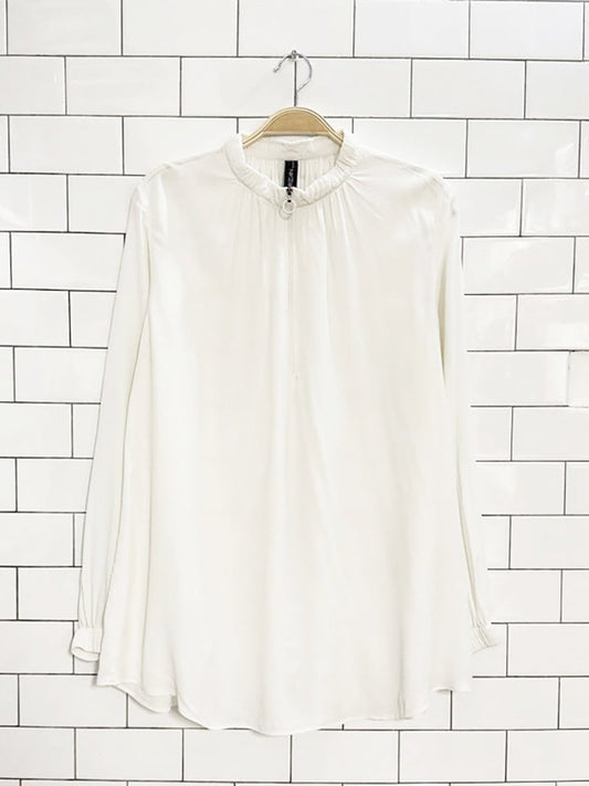 marc cain silk - blend half zip flowy blouse - good market thrift store