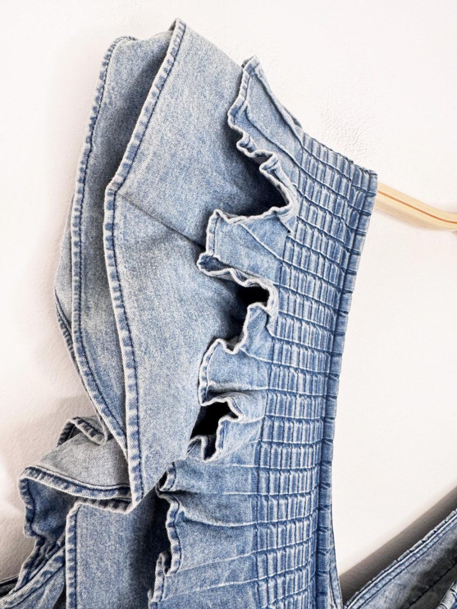 mare mare x anthropologie ruffled denim sleeveless top - good market thrift store
