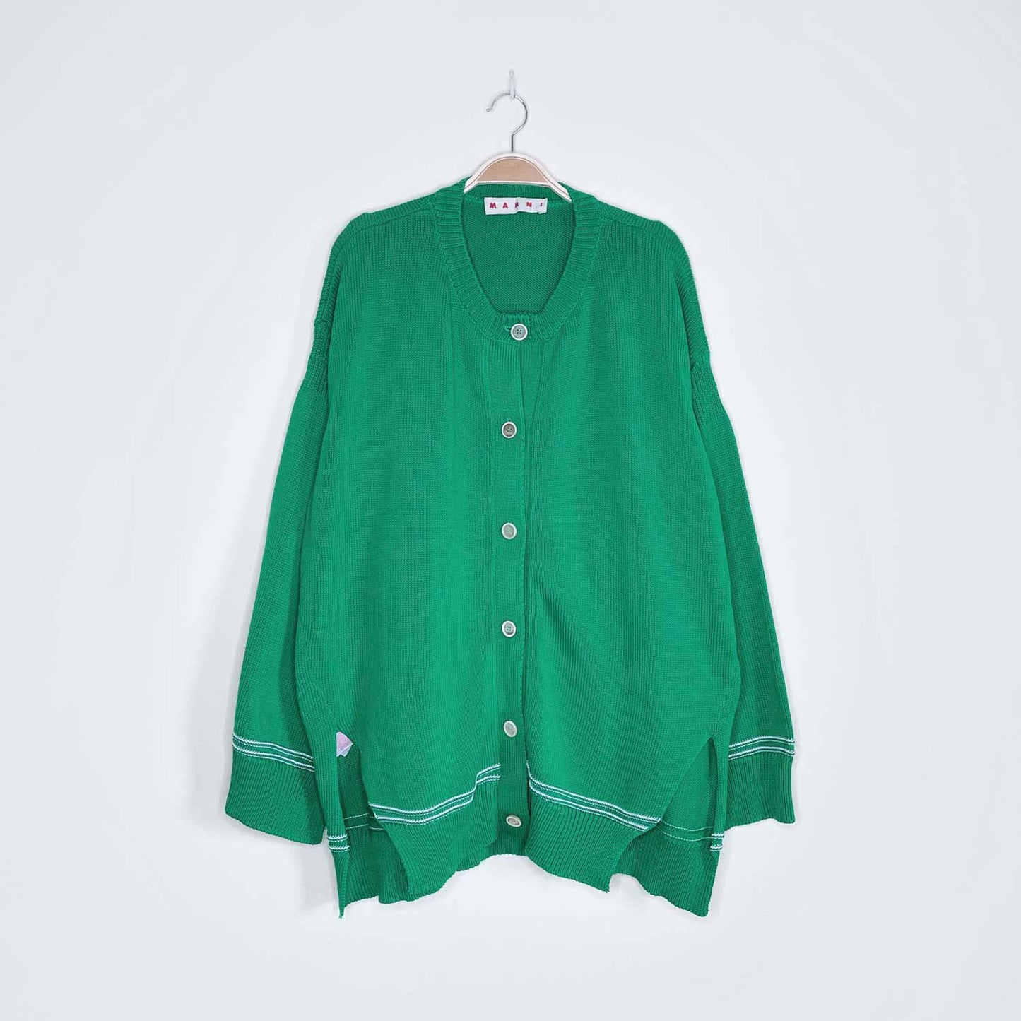 marni intarsia knit green logo cardigan - size 46 EU