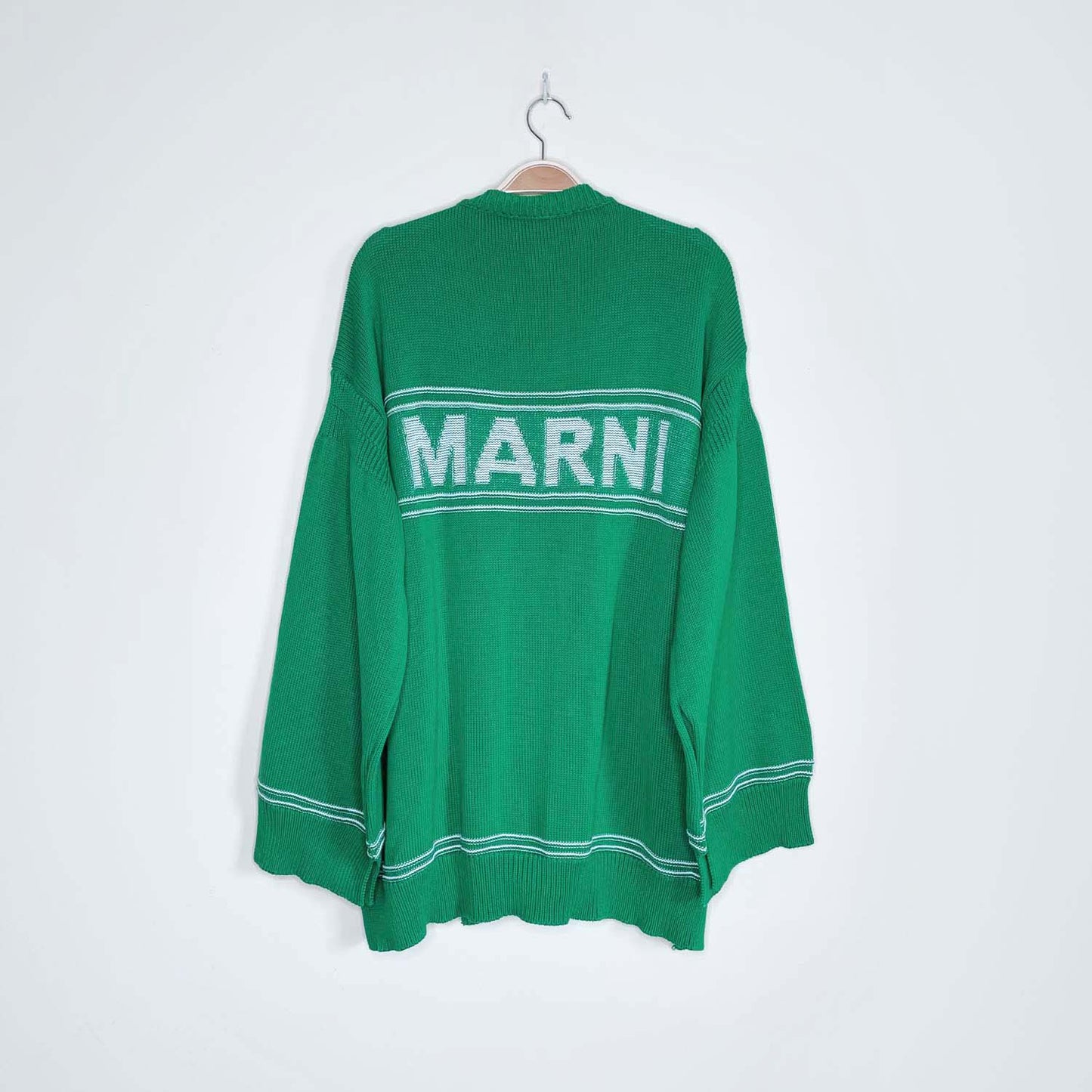 marni intarsia knit green logo cardigan - size 46 EU