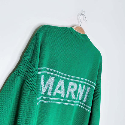 marni intarsia knit green logo cardigan - size 46 EU