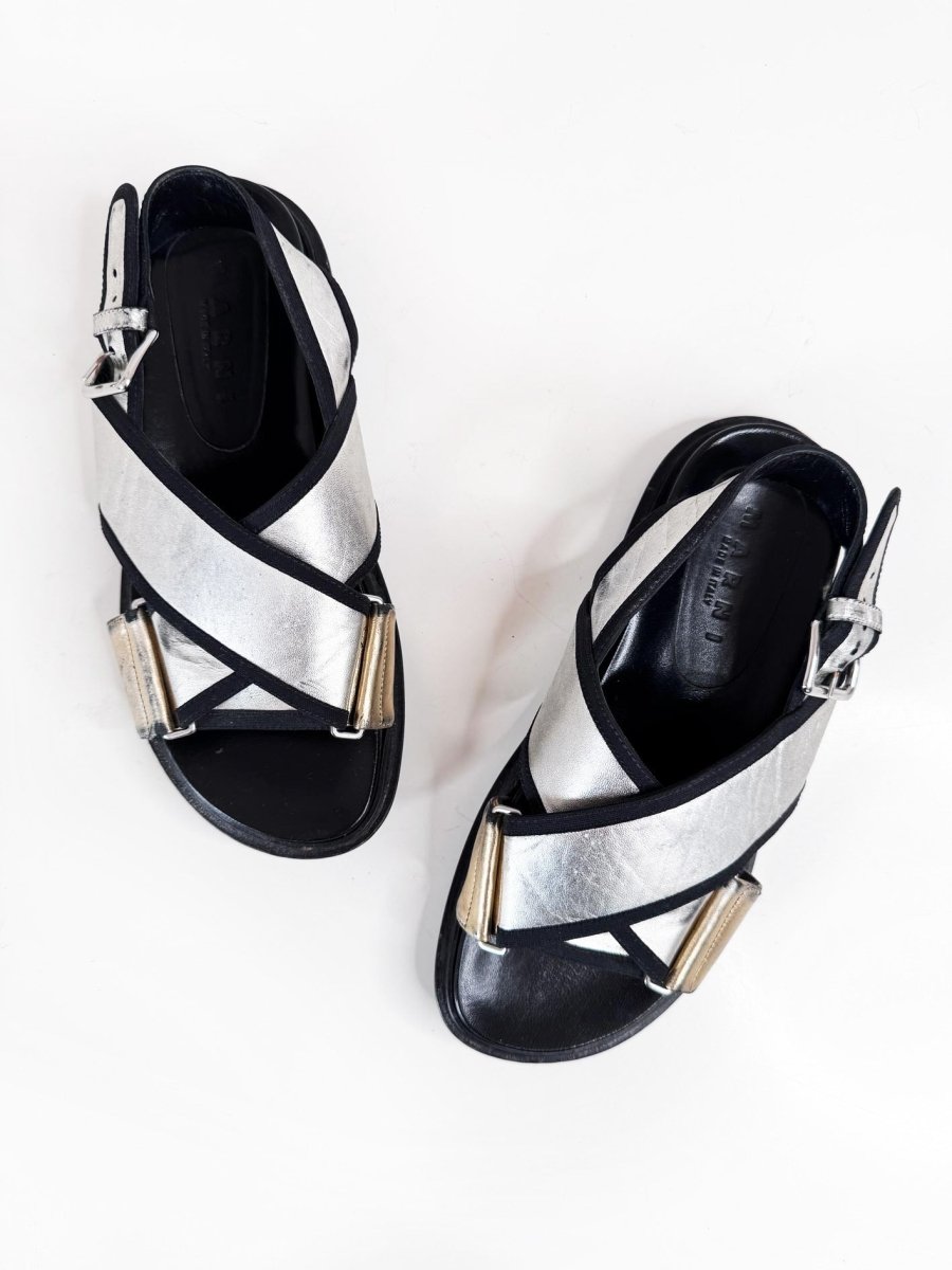 marni fussbett metallic leather criss cross sandal | made in Italy - good market thrift store