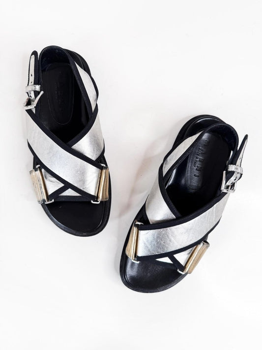 marni fussbett metallic leather criss cross sandal | made in Italy - good market thrift store