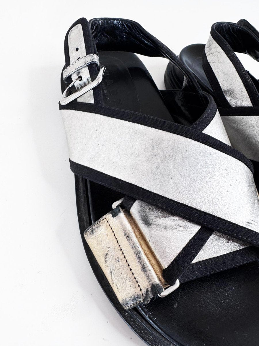 marni fussbett metallic leather criss cross sandal | made in Italy - good market thrift store