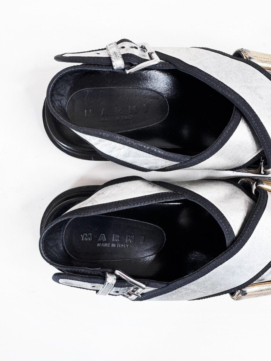 marni fussbett metallic leather criss cross sandal | made in Italy - good market thrift store