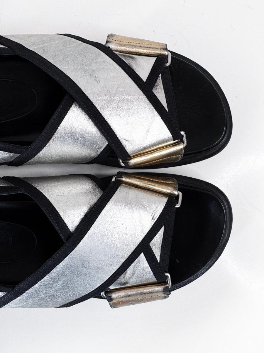 marni fussbett metallic leather criss cross sandal | made in Italy - good market thrift store