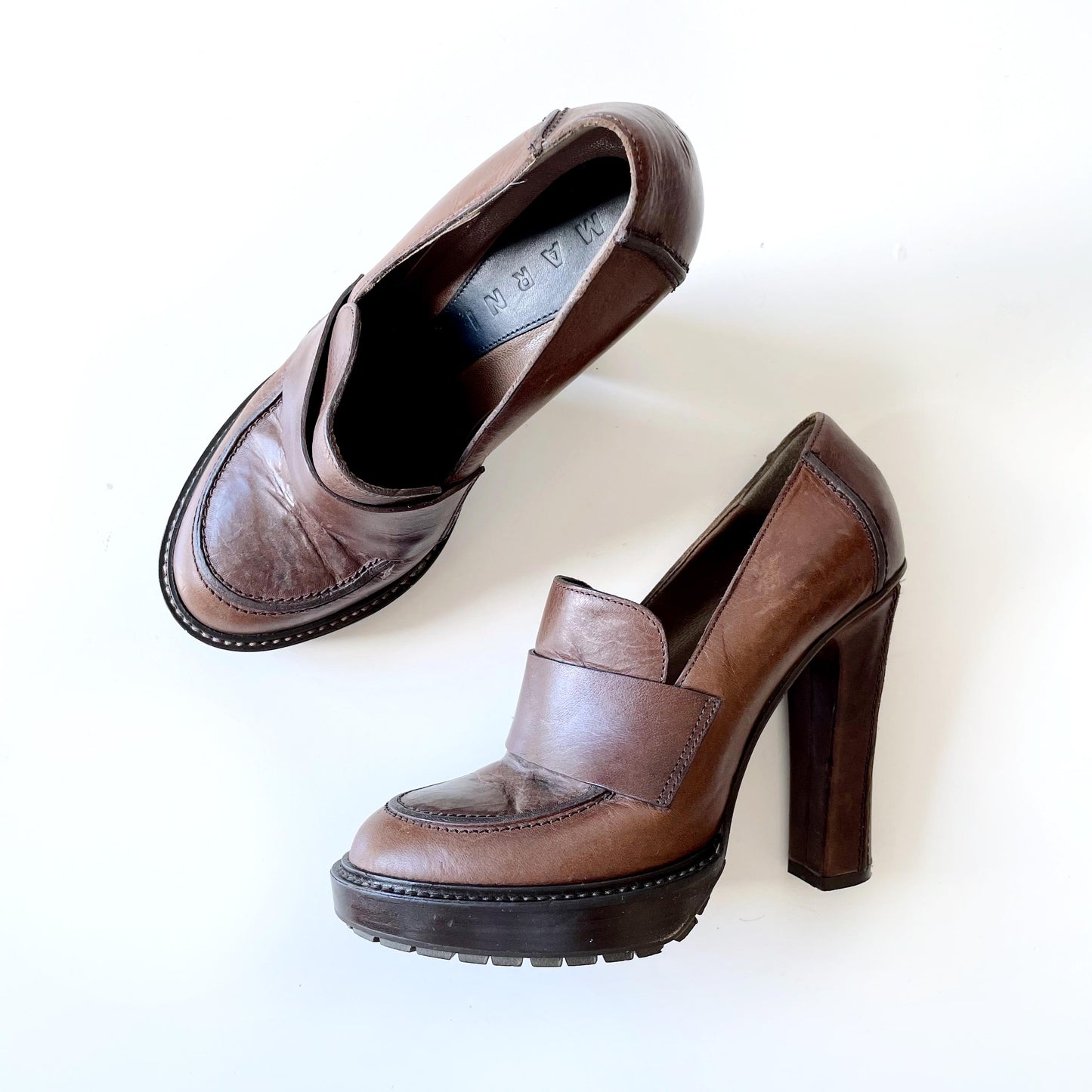 marni heeled leather penny loafer
