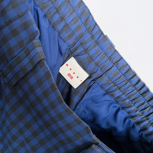 marni x uniqlo blue check wide fit pleated trouser