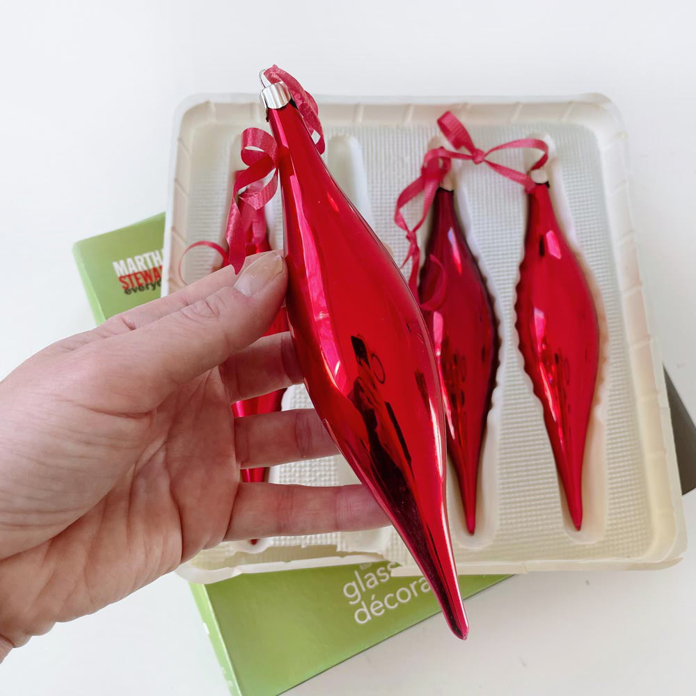 vintage 00s martha stewart red glass ornaments