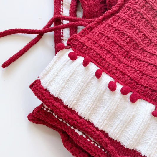 martha stewart chenille pom trim knit tree skirt