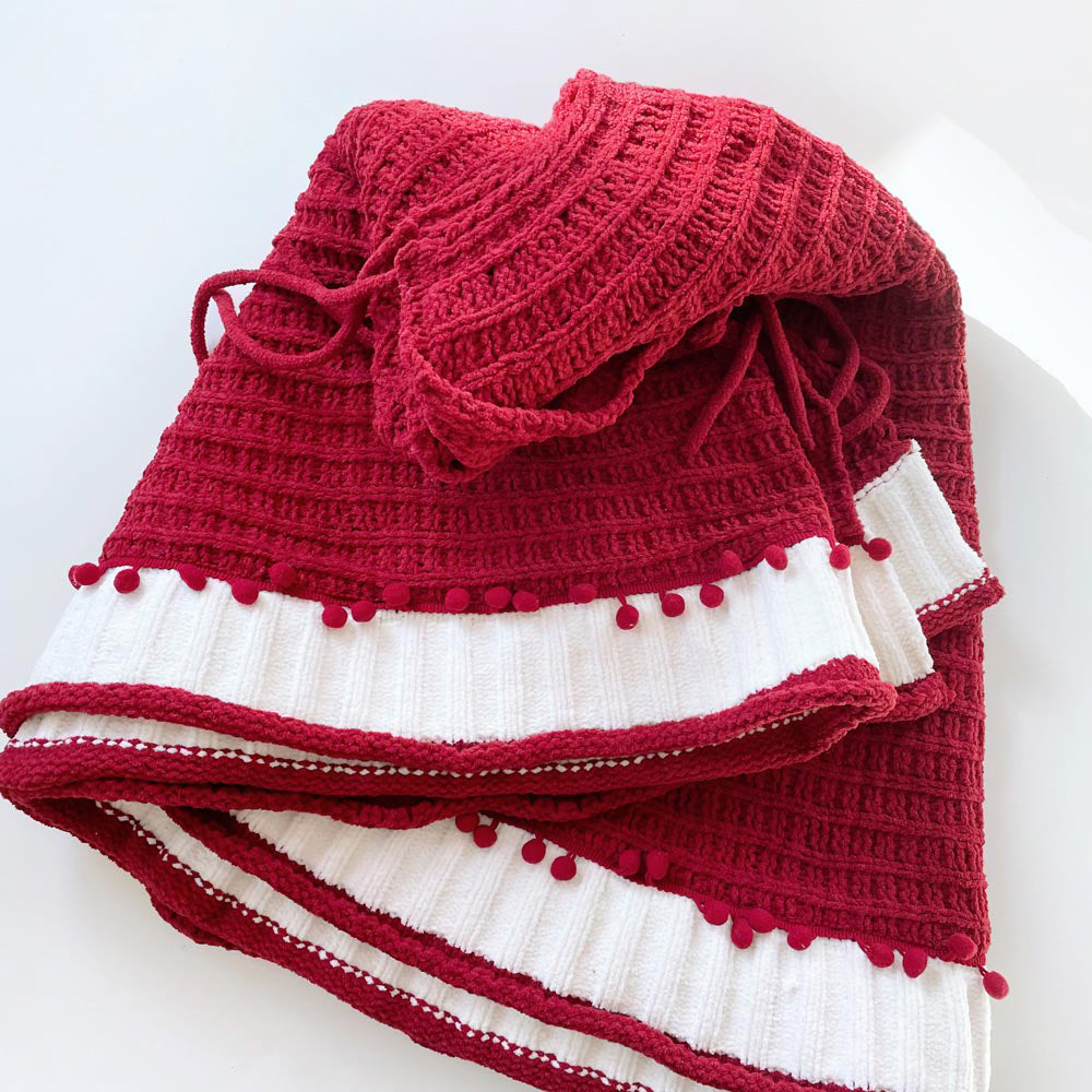 martha stewart chenille pom trim knit tree skirt