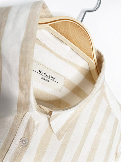 max mara 2025 lari 100% linen striped full button shirt | weekend - good market thrift store