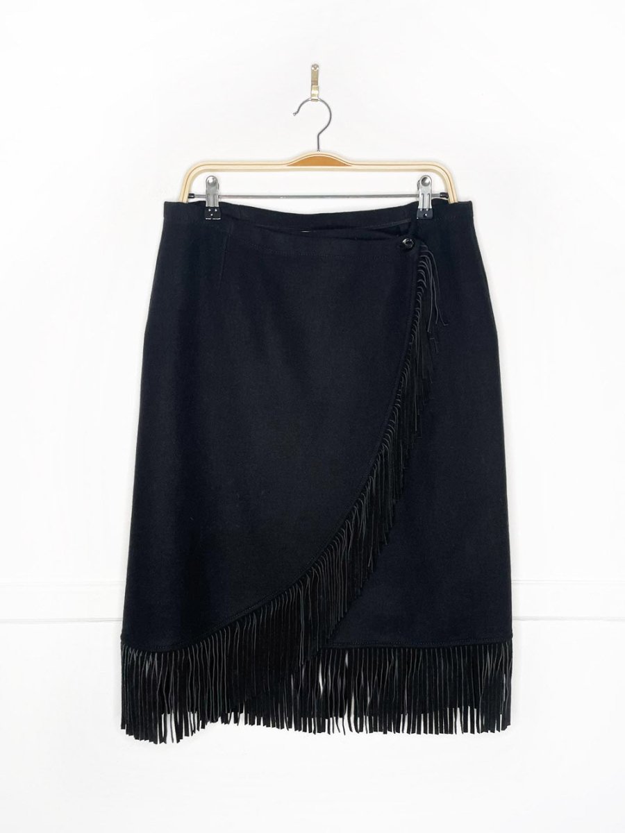 max mara wool - angora suede fringe wrap skirt | made in Italy - good market thrift store