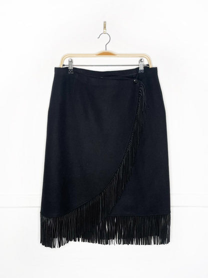 max mara wool - angora suede fringe wrap skirt | made in Italy - good market thrift store