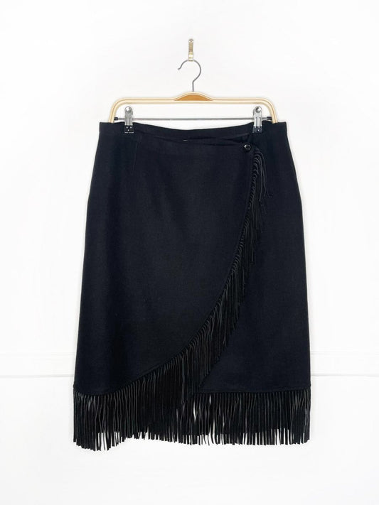 max mara wool - angora suede fringe wrap skirt | made in Italy - good market thrift store