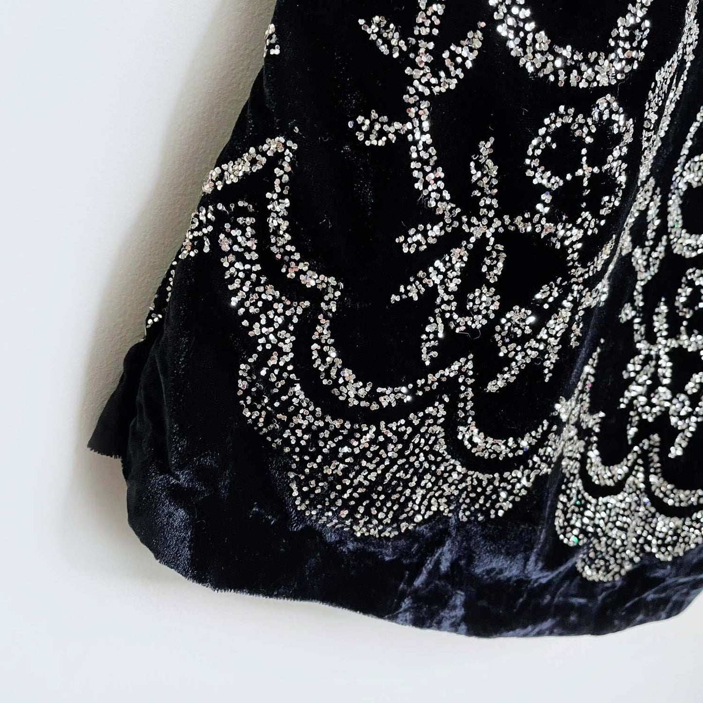 vintage black velvet gold glitter maxi skirt - size medium